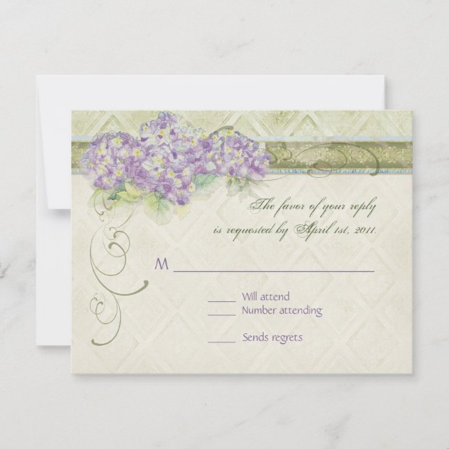 Carte de réponse RSVP Lilac Hydrangea de style vin (Devant)