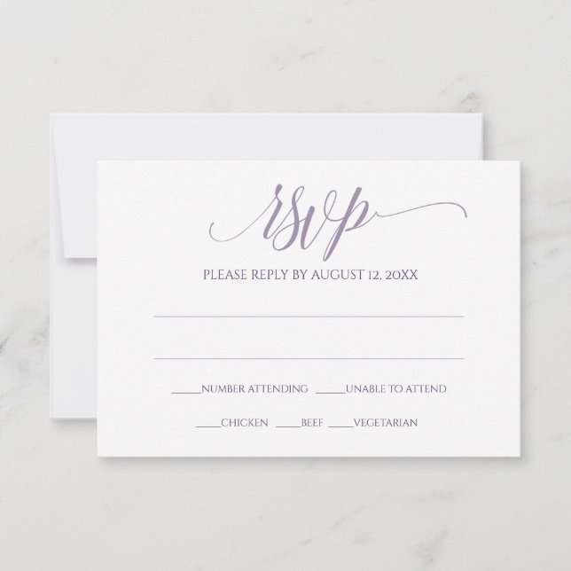 Carte de réponse RSVP | Luxe Calligraphie (Lavande (Devant)