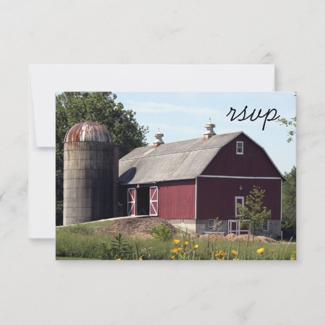 Carte de réponse RSVP Mariage campagnard Silo Barn (Devant)