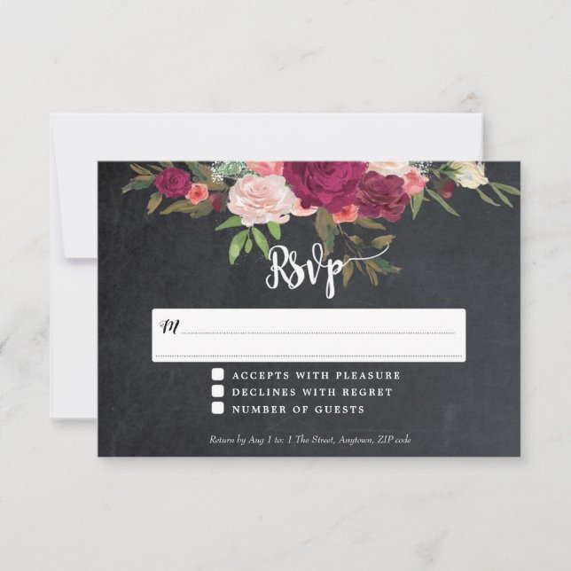 carte de réponse rsvp mariage floral boho (Devant)