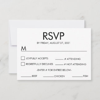 Carte de réponse RSVP mariage nom moderne blanche
