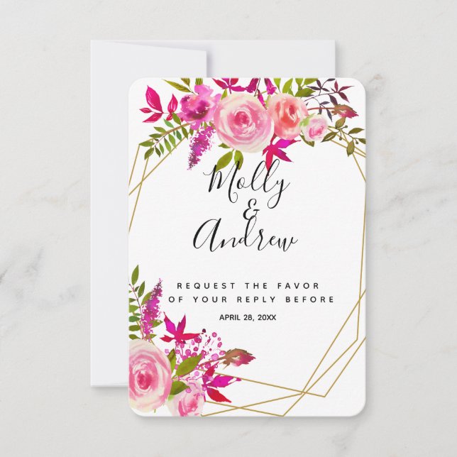Carte de réponse RSVP mariage Roses de pêcher rose (Devant)
