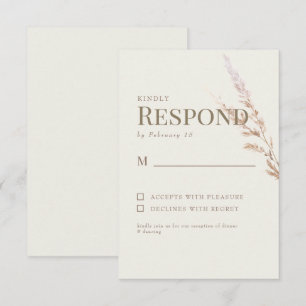 Carte de réponse RSVP mariage texte or crème Boho
