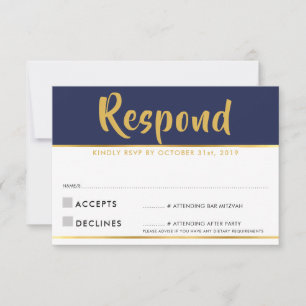 Carte de réponse RSVP moderne bleu marine or