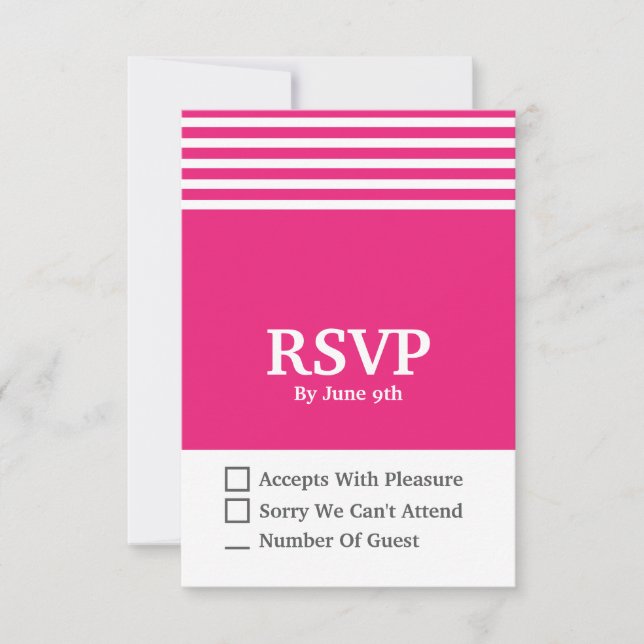 Carte de réponse RSVP moderne rose et blanc 3,5 x  (Devant)