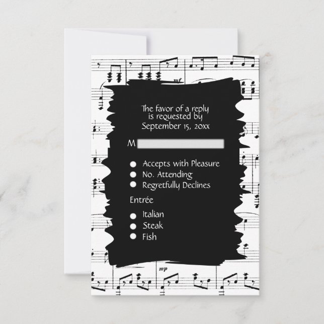 Carte de réponse RSVP musique abstraite noir et bl (Devant)