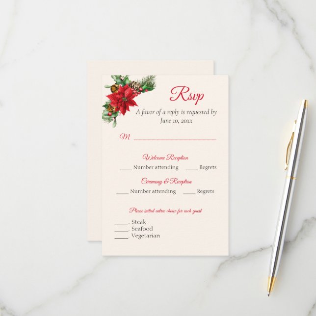 Carte de réponse RSVP Noël (Devant/Arrière en situation)