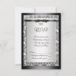 Carte de réponse Rsvp noir et blanc Damas