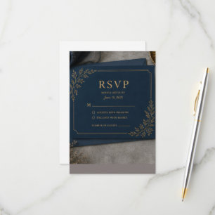 Carte de réponse RSVP noire et or, luxe mariage ré