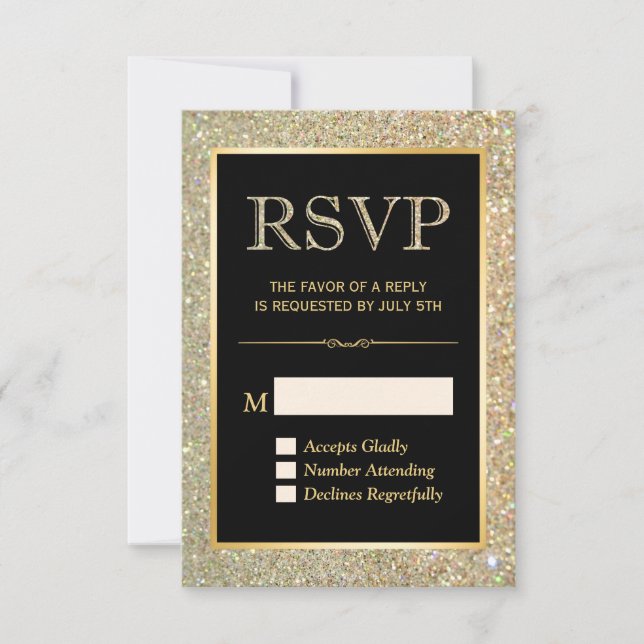 Carte de réponse RSVP Parties scintillant Or tenda (Devant)