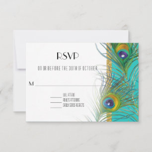 Carte de réponse RSVP Peacock Feaths Style Art Déc