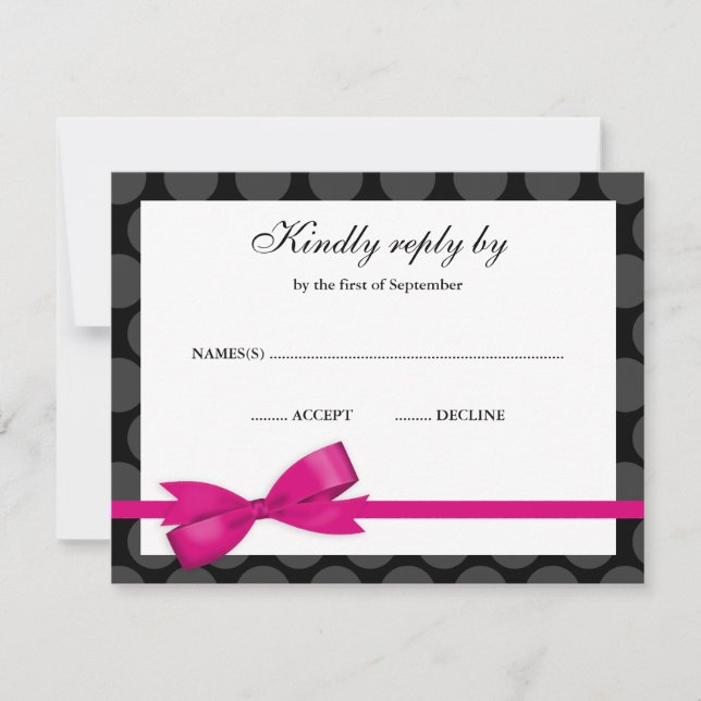 Carte de réponse RSVP Pink and Black Polka Dot Bow (Devant)