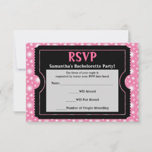 Carte de réponse RSVP pour billet de partie rose/n