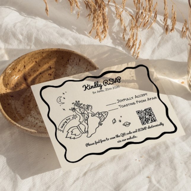 Carte de réponse RSVP pour fusée fantaisiste (Whimsical RSVP wedding invitation reception card, modern RSVP, Quirky RSVP)