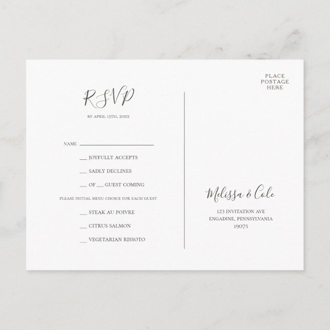 Carte de réponse RSVP pour le choix de menu | Hive (Dos)