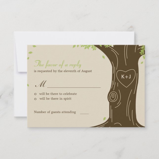 Carte de réponse RSVP pour mariage au chêne (Devant)