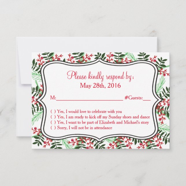 Carte de réponse RSVP pour mariage de Noël et vaca (Devant)