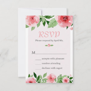 Carte de réponse RSVP pour Rose d'aquarelle Floral