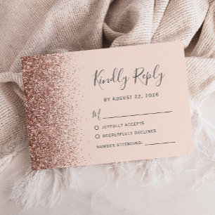 Carte de réponse RSVP Rose Gold Moderne Faux Paill