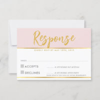 CARTE DE RÉPONSE RSVP rose pâle écriture dorée poi