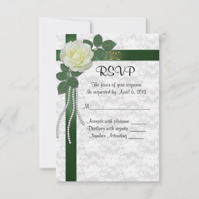 Carte de réponse RSVP ruban vert rose blanc (Devant)
