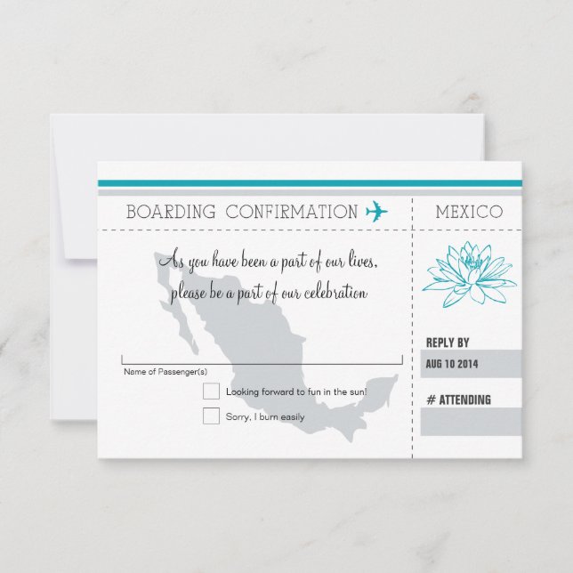 Carte de réponse RSVP sarcelle et grise Billet d'e (Devant)
