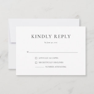 Carte de réponse RSVP simple et moderne noir et bl