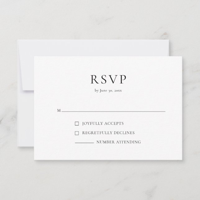 Carte de réponse RSVP simple, moderne, noir et bla (Devant)