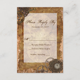 Carte de réponse RSVP Steampunk Industriel Vintage