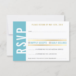 CARTE DE RÉPONSE RSVP turquoise blanc cœurs or