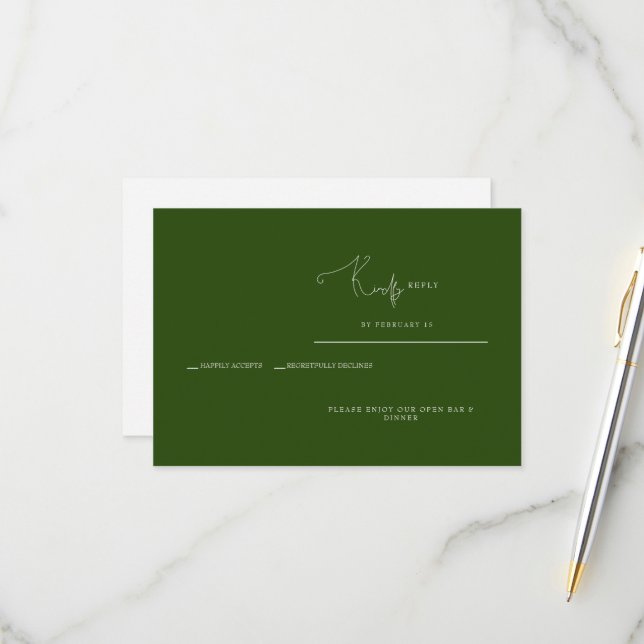 Carte de réponse RSVP Vert foncé (Devant/Arrière en situation)