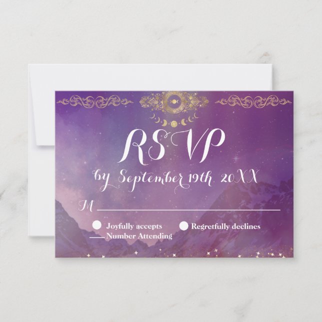 Carte de réponse RSVP Violet Sky Gold Moon (Devant)