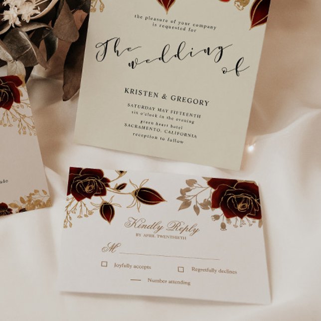 Carte de réponse RSVP Watercolor Gold Roses (Créateur téléchargé)