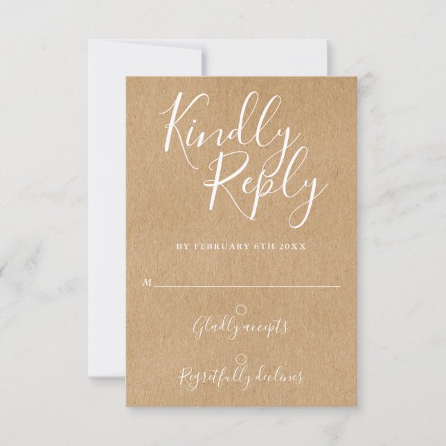 Carte de réponse rustique Kraft Signature Script (Devant)