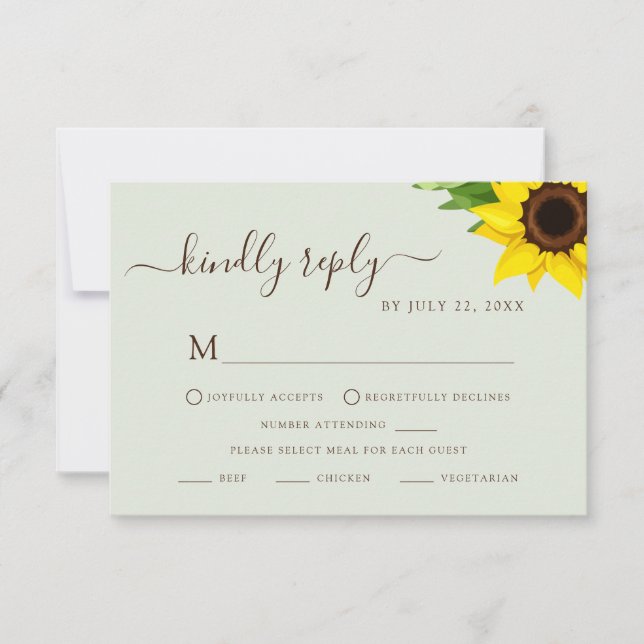 Carte de réponse Sage Green Rustic Sunflower RSVP (Devant)