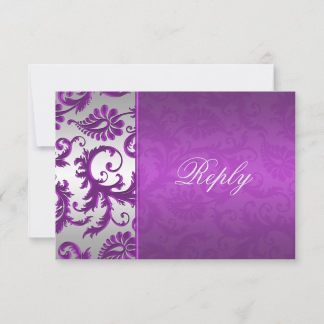 Carte de réponse Silver et Purple Damask II (Devant)