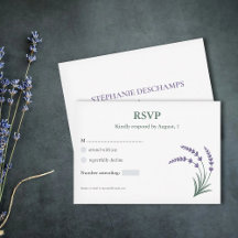 Carte de réponse simple lavande pour mariage