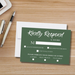 Carte de réponse verte foncée RSVP