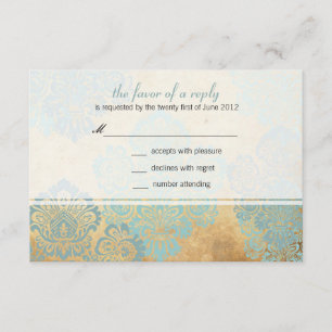 Carte de réponse vintage Aqua Mariage damassé
