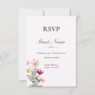 Carte de réponse Wildflower Romance Floral rose