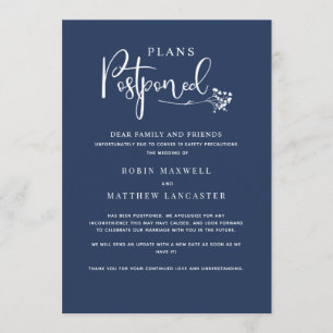 Carte de report de mariage bleu marine