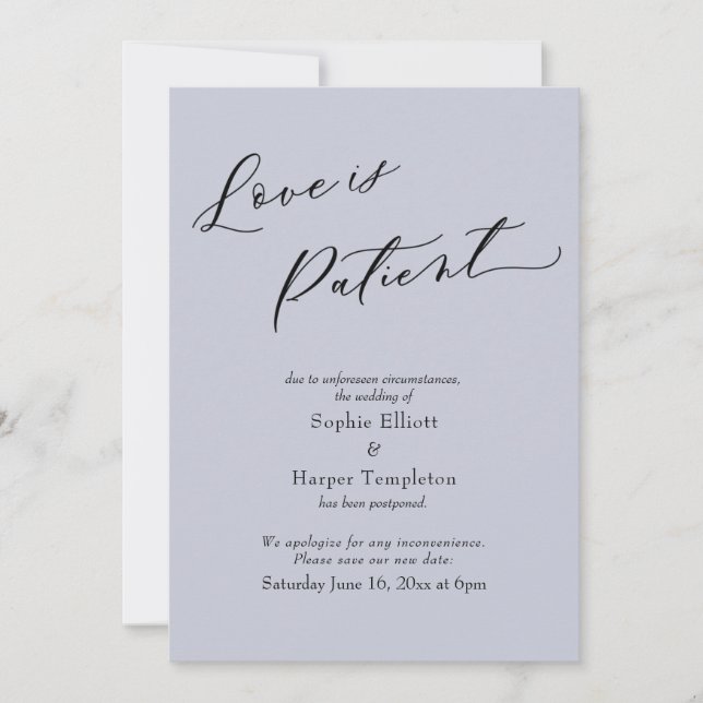 Carte de report de mariage bleu poussiéreux Love i (Devant)