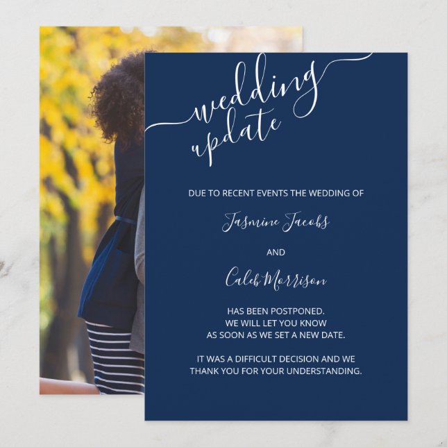 Carte de report de photo Mariage Navy Blue Mise à  (Devant / Derrière)