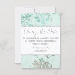 CARTE DE REPORT ÉLÉGANTE AQUA BLEU FLORAL ARGENTÉ