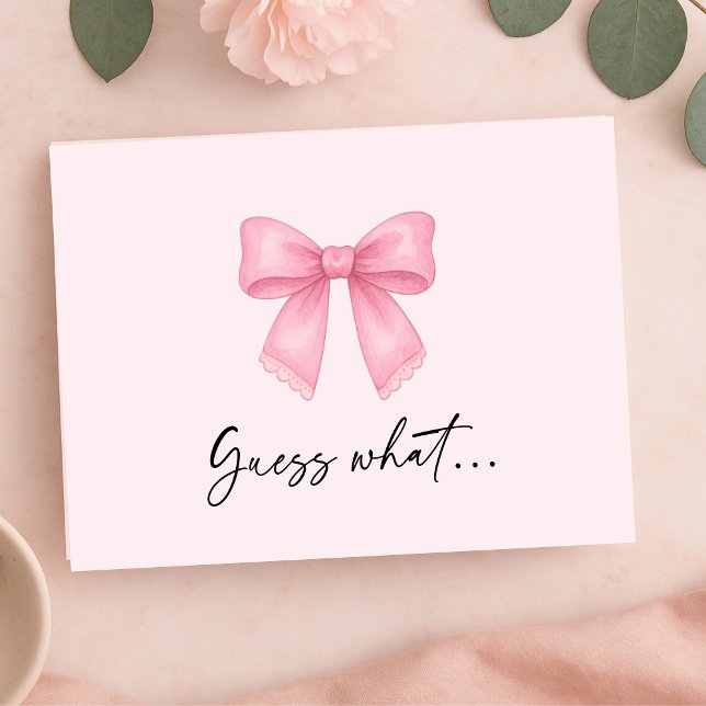 Carte de révélation de vacances de fêtes surprise  (Cute Bow Surprise Holiday Vacation Reveal Card (Front))