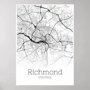 Carte de Richmond - Virginie - Poster de carte de 