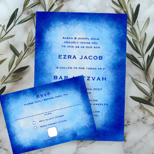 Carte de RSVP aquarelle bleue personnalisée pour B