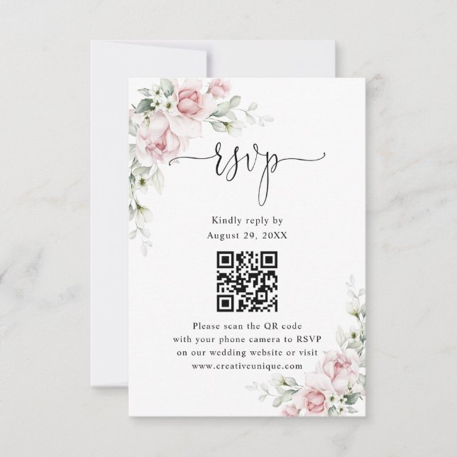 Carte de RSVP Code QR pour Site Web de Mariage ave (Devant)