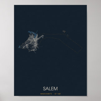 Carte de rue de Salem Massachusetts Poster (Nuit)