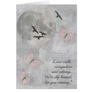 Carte de Rumi d'appels d'amour d'oiseaux de lune